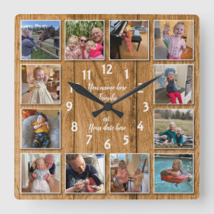 Horloge Carrée 12 Collage photo cadenas personnalisées