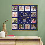 Horloge Carrée 12 Collage Photo Temps Avec Citation Familiale Blu<br><div class="desc">Horloge photo personnalisée avec la citation familiale inspirante "Le temps passé avec la famille vaut chaque seconde". Personnalisez avec 12 de vos photos de famille préférées.</div>