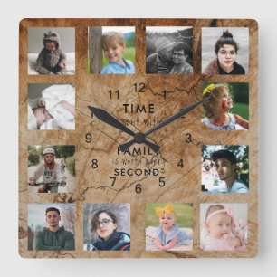 Horloge Carrée 12 Collage Photo Temps Passé Avec Citation Familia