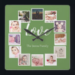 Horloge Carrée 12 Collage photo Vert personnalisé<br><div class="desc">12 Photo Collage Personnalisé Modèle horloge / Vert.. ajoutez simplement vos propres photos et texte à cette grande horloge murale .. facile à personnaliser .. personnalisable horloge modèle photo de Ricaso - idées cadeaux parfaites</div>
