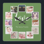 Horloge Carrée 12 Collage photo Vert personnalisé<br><div class="desc">12 Photo Collage Personnalisé Modèle horloge / Vert.. ajoutez simplement vos propres photos et texte à cette grande horloge murale .. facile à personnaliser .. personnalisable horloge modèle photo de Ricaso - idées cadeaux parfaites</div>