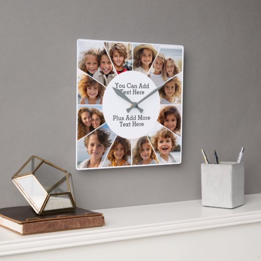 Horloge Carrée 12 Grille minimale photo avec Mur Carré texte simp (Bureau)