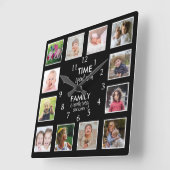 Horloge Carrée 12 Modèle photo Temps Avec Citation Familiale Noir (Angle)