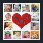 Horloge Carrée 12 Photo Coeur Collage unique Personnalisé<br><div class="desc">Produits facilement customisés de Ricaso .. téléchargez vos propres photos / images sur ce thème de coeur horloge murale modèle avec 12 zones modèles photo pour votre ajouter vos propres photos à</div>