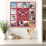 Horloge Carrée 12 Photo collage<br><div class="desc">Rustic Red Barn Wood Farmhouse 12 Photo Collage Square Wall Clock. Large beautiful rustic white barn vintage wood personalized family name year established wall decor clock Le pays parfait,  c'est la planque.</div>