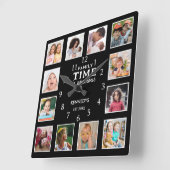 Horloge Carrée 12 Photo Collage Image Cadre Famille Citation Noir (Angle)