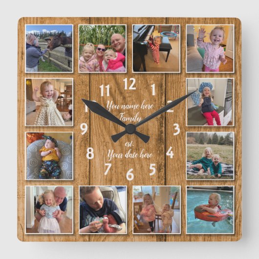 Horloge Carrée 12 Photo Collage Personalized Wall Clock (Recto)