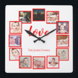 Horloge Carrée 12 Photo Collage personnalisé rouge<br><div class="desc">12 Photo Collage Personnalisé Modèle horloge / rouge et blanc...  ajoutez simplement vos propres photos et texte à cette grande horloge murale .. facile à personnaliser .. personnalisable horloge modèle photo de Ricaso - idées cadeaux parfaites</div>