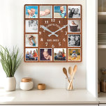 Horloge Carrée 12 Photo de collage<br><div class="desc">Rustic Oak Barn Wood Farmhouse 12 Photo Collage Square Wall Clock. Large beautiful rustic white barn vintage wood personalized family name year established wall decor clock Le pays parfait,  c'est la planque.</div>