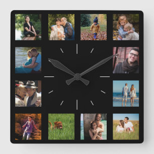 Horloge Carrée 12 Photo famille ✨ Collage personnalisé