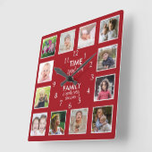 Horloge Carrée 12 Photo Template Time With Family Quota Red (Angle)
