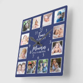 Horloge Carrée 12 Photos Collage Temps Mouches Souvenirs Rester b (Angle)