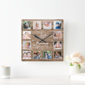 Horloge Carrée 12 Photos Collage Temps Souvenirs Citation Bois ru (Maison)