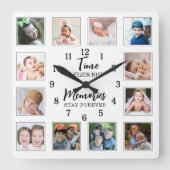 Horloge Carrée 12 Photos Collage Temps Vol Souvenirs Rester Citat (Recto)