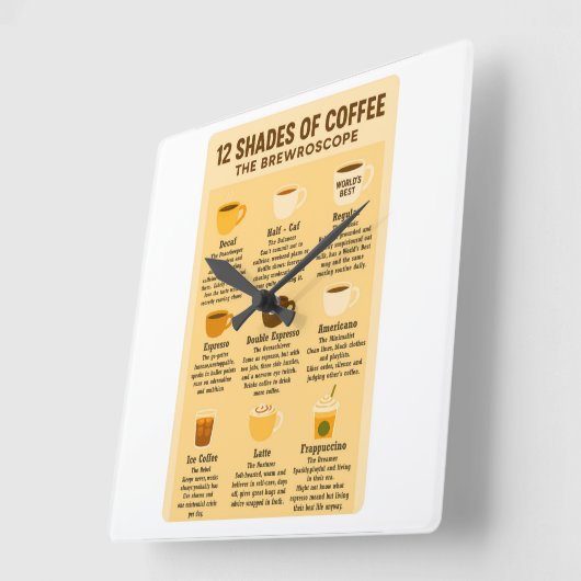 Horloge Carrée “12 Shades of Coffee – The Brewroscope.” (Angle)