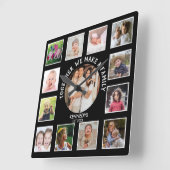 Horloge Carrée 13 Collage de photos Ensemble Famille Nom du devis (Angle)