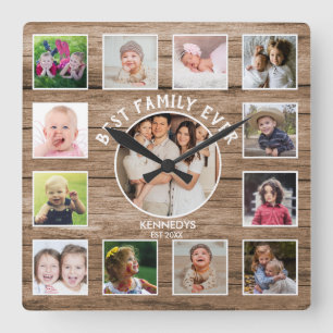 Horloge Carrée 13 Collage de photos Meilleure famille que jamais