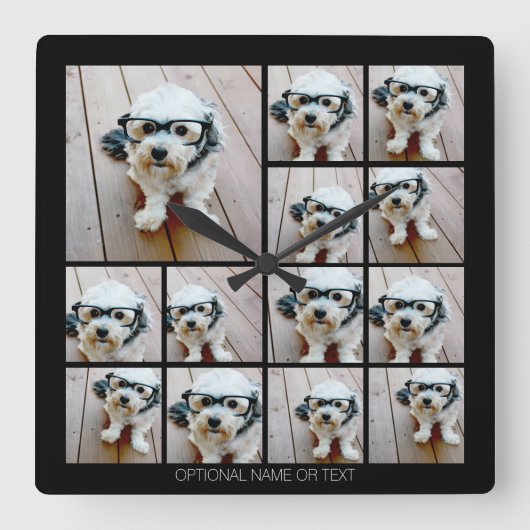 Horloge Carrée 13 Photo Funky Collage with Simple Texte (Recto)