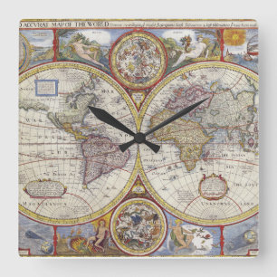 Horloge Carrée 1626 cartes vintages du monde