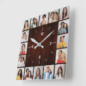 Horloge Carrée 16 Collage Photo Clôture en Bois Faux Rouge (Angle)