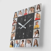 Horloge Carrée 16 Collage Photo Clôture en Bois Gris Foncé (Angle)