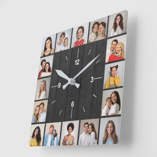 Horloge Carrée 16 Collage Photo Clôture en Bois Gris Foncé (Angle)