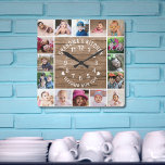 Horloge Carrée 16 Photo Collage Rustique Bois La cuisine de grand<br><div class="desc">Bois rustique et photo collage horloge murale avec la cuisine de grand-mère et assaisonné avec la typographie d'amour.</div>