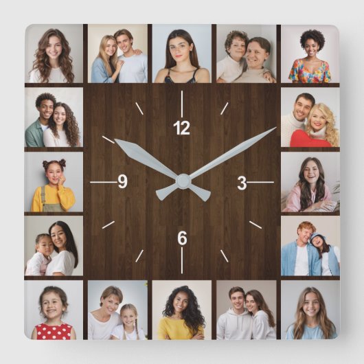 Horloge Carrée 16 Photo Collage Rustique Clé Brown clôture en boi (Recto)