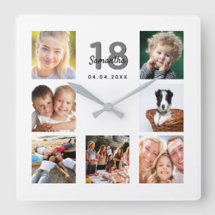 Horloge Carrée 18th birthday custom photo collage friends