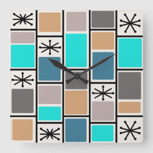 Horloge Carrée 1950 L'Âge Atomique Rectangle Starbursts