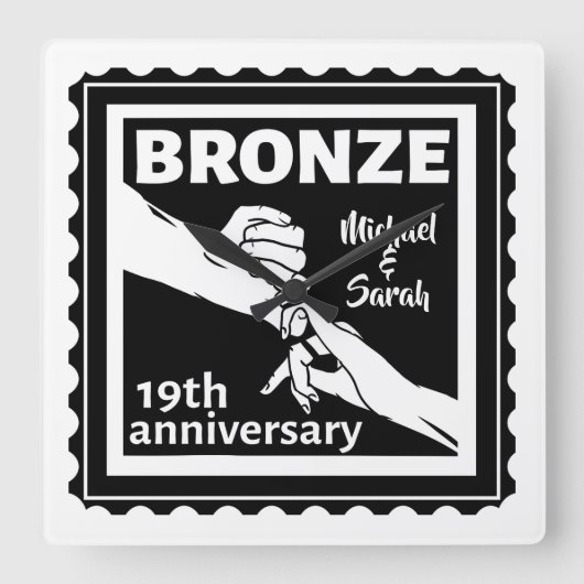 Horloge Carrée 19e anniversaire du mariage tenant la main (Recto)