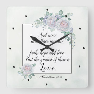 Horloge Carrée 1 Corinthiens 13:13 Foi Espérance Amour, Verset bi