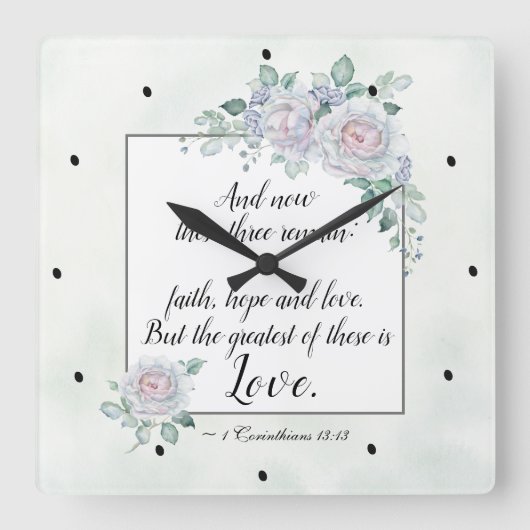 Horloge Carrée 1 Corinthiens 13:13 Foi Espérance Amour, Verset bi (Recto)