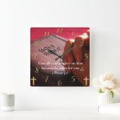 Horloge Carrée 1 Pierre 5:7 Bible sainte avec les mains (Maison)