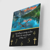 Horloge Carrée 1 Pierre 5:7 lac moutain (Angle)