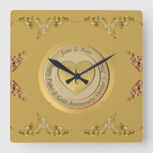 Horloge Carrée 1er anniversaire de mariage en or