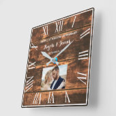 Horloge Carrée 1er anniversaire mariage cadre photo en bois (Angle)
