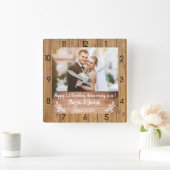 Horloge Carrée 1st Wedding Anniversary Wooden Texture Clock (Maison)