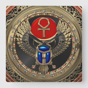 Horloge Carrée [200] Sacred Gold Egyptian Winged Scarab with Ankh
