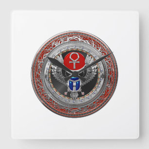 Horloge Carrée [200] Sacred Silver Egyptian Winged Scarab & Ankh