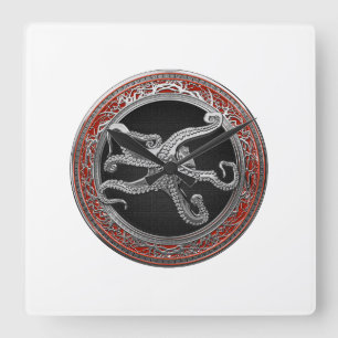 Horloge Carrée [200] Sacred Silver Octopus dans Posture défensive