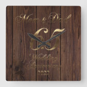 Horloge Carrée 2022 Rustique 65e anniversaire de Mariage Parents (Recto)