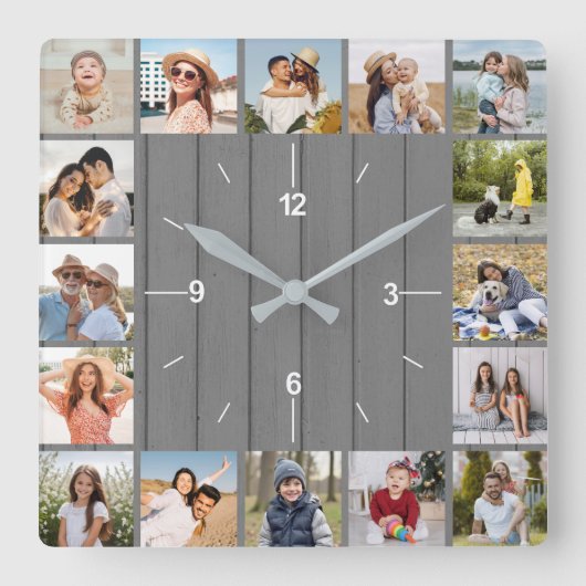Horloge Carrée 20 Collage Photo Clôture Bois Gris Faux (Recto)