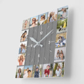 Horloge Carrée 20 Collage Photo Clôture Bois Gris Faux (Angle)