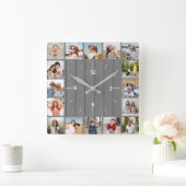 Horloge Carrée 20 Collage Photo Clôture Bois Gris Faux (Maison)