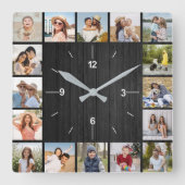 Horloge Carrée 20 Collage Photo Clôture en Bois Noir Faux Foncé (Recto)
