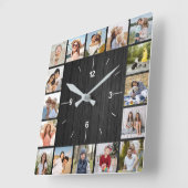 Horloge Carrée 20 Collage Photo Clôture en Bois Noir Faux Foncé (Angle)