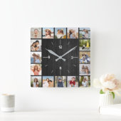 Horloge Carrée 20 Collage Photo Clôture en Bois Noir Faux Foncé (Maison)