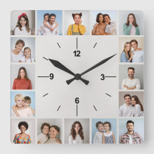 Horloge Carrée 20 Collage Photo Métal Blanc Feuille