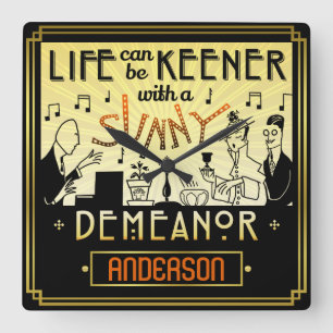 Horloge Carrée 20 s Retro Art Deco Sunny Demeanor Custom